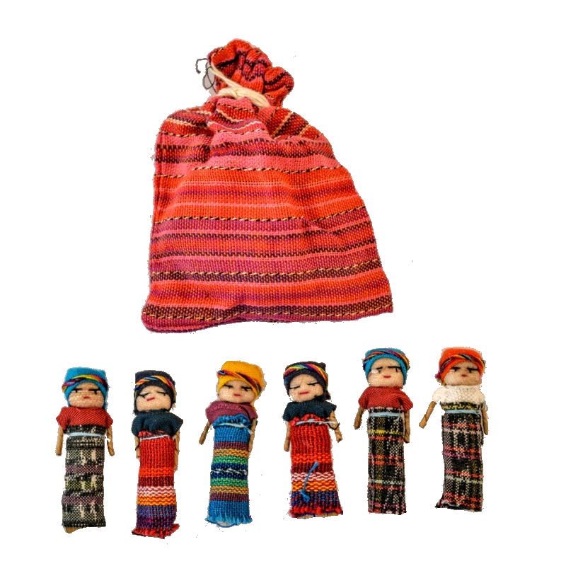 6 Large Guatemalan Worry Dolls in Pouch