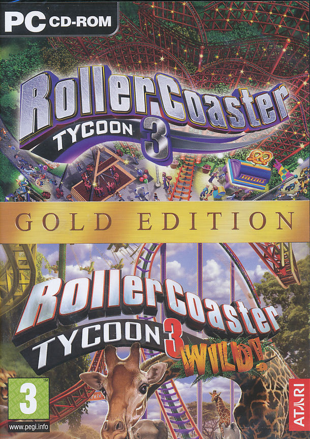 3-Game PC CD-ROM Lot Roller Coaster Tycoon, 3 Gold! (Soaked!) and Zoo  Tycoon 2