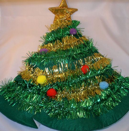 Santa Hat Christmas Tree Felt Cap w Ornaments Free