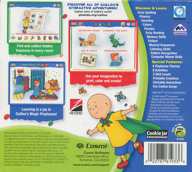 Caillou Magic Playhouse Children Ages 2 6 Educational PC Game Brand New